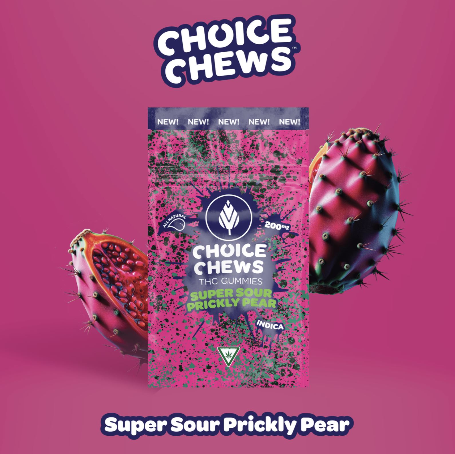 Photograph of product: Choice Gummy 10 Pack - Super Sour Prickly Pear - 200mg