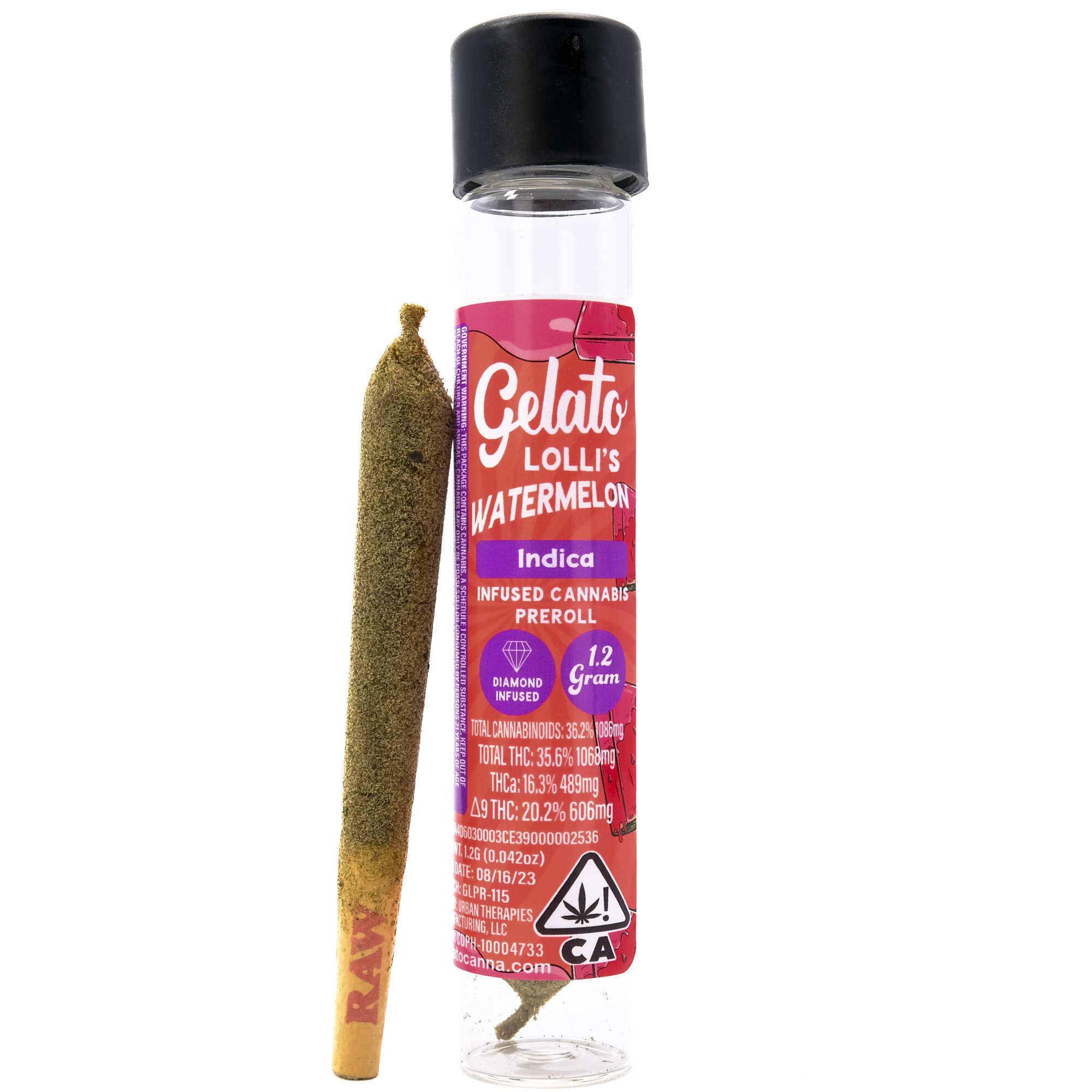 Photograph of product: Watermelon Lollis 1.2g Infused Pre-Roll - Gelato