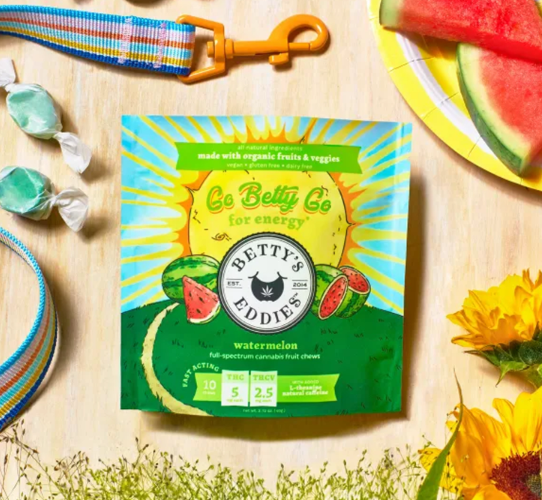Photograph of product: Betty's Eddies Go Betty Go Watermelon Chews for Energy 50mg 10pk