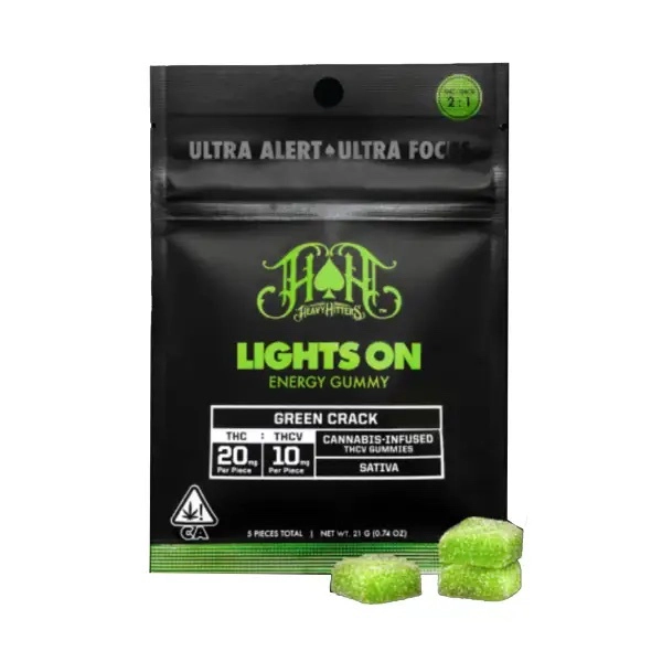 Photograph of product: Green Crack | Lights On TH-ouiV Energy Gummies | 100mg TH-oui | 50mg TH-ouiV | 5pk