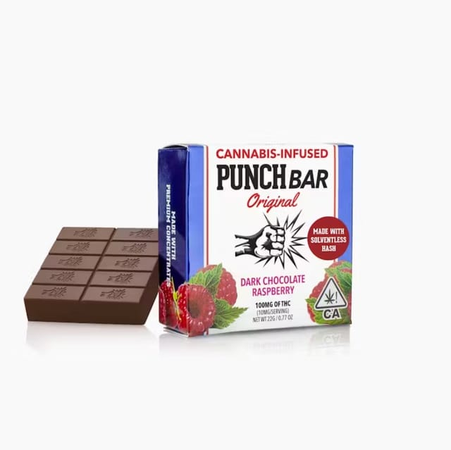 Photograph of product: Raspberry Dark Chocolate Solventless Punch Bar 100mg - 