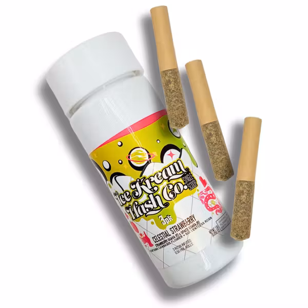 Photograph of product: Ice Kream au chocolat Celestial Strawberry Rosin Infused Pre-Roll 3-Pack | 3 x 0.5g