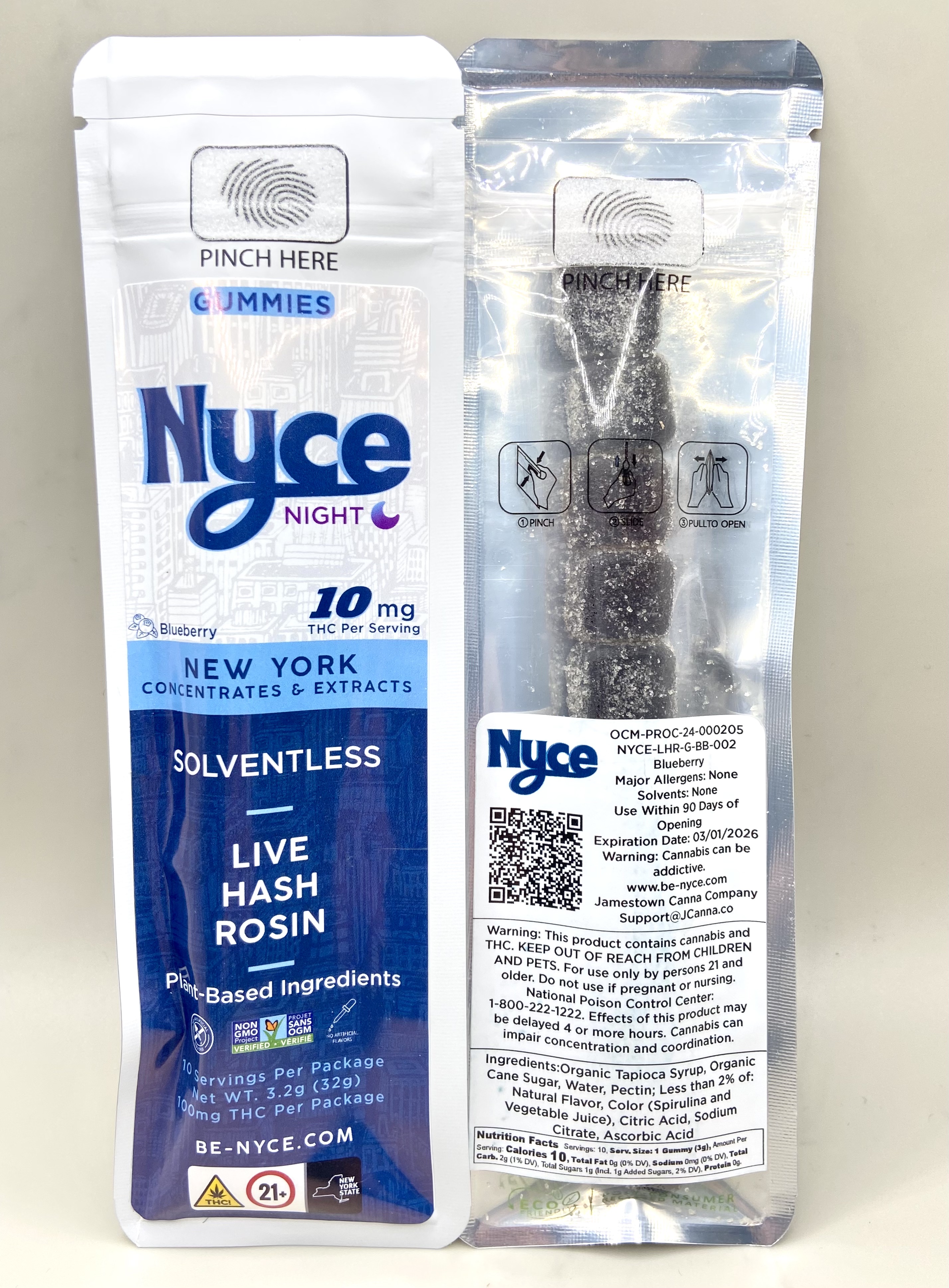 Photograph of Product: NYCE - Blueberry Rosin Gummies - 10mg 10pk (NIGHTTIME)