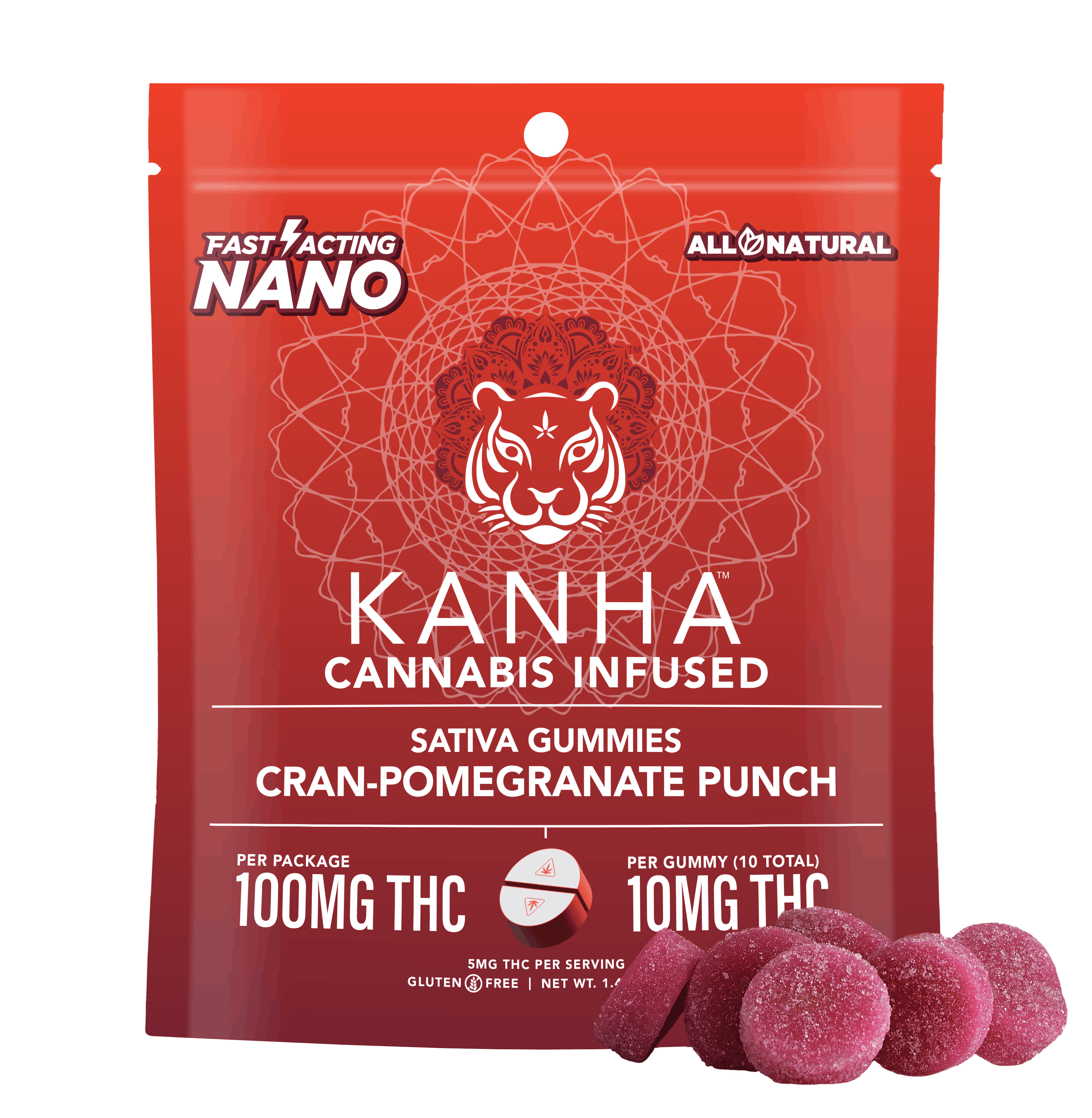 Photograph of product: Kanha Nano - Sativa Cran-Pom Punch - 100mg 10pk Gummies
