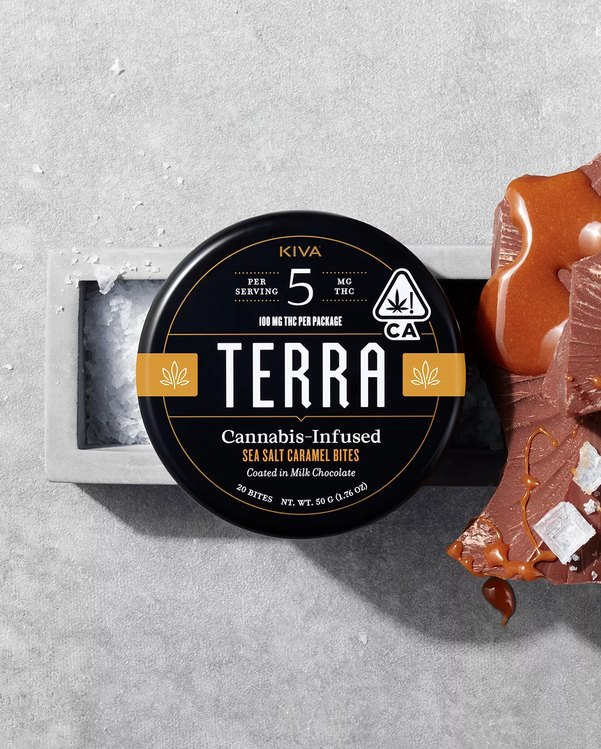 Photograph of product: Caramel Bites | Kiva | Milk Chocolate Sea Salt [20pk]