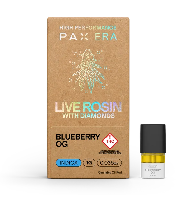 Photograph of product: PAX Blueberry OG Oui'd Live Rosin + Diamonds Pod 1000mg