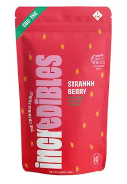 Photograph of product: Incredibles High Dose | Strahhhberry | 50mg TH-oui : 50mg CBD 50 mg Gummies x 10ct