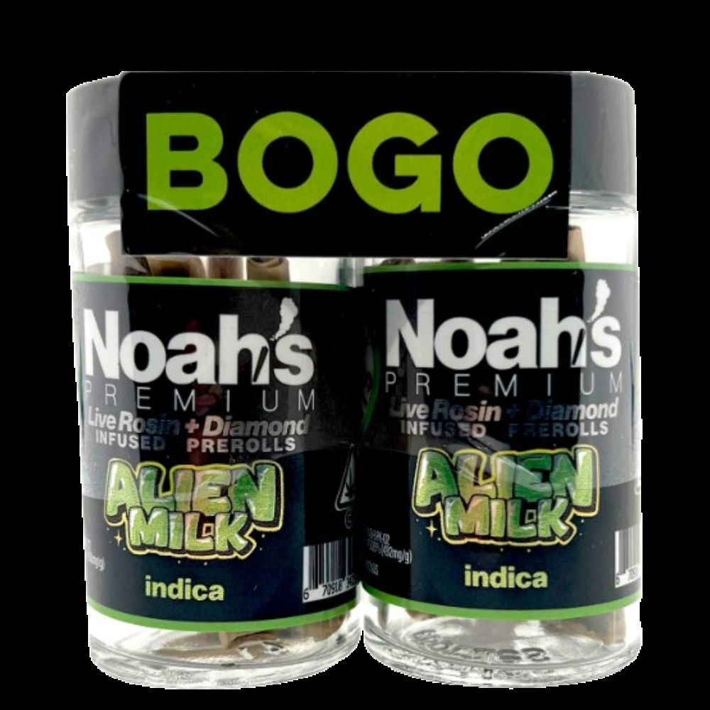 Photograph of product: NOAH'S BOGO ALIEN MILK 5PK INFUSED PRE-ROLLS