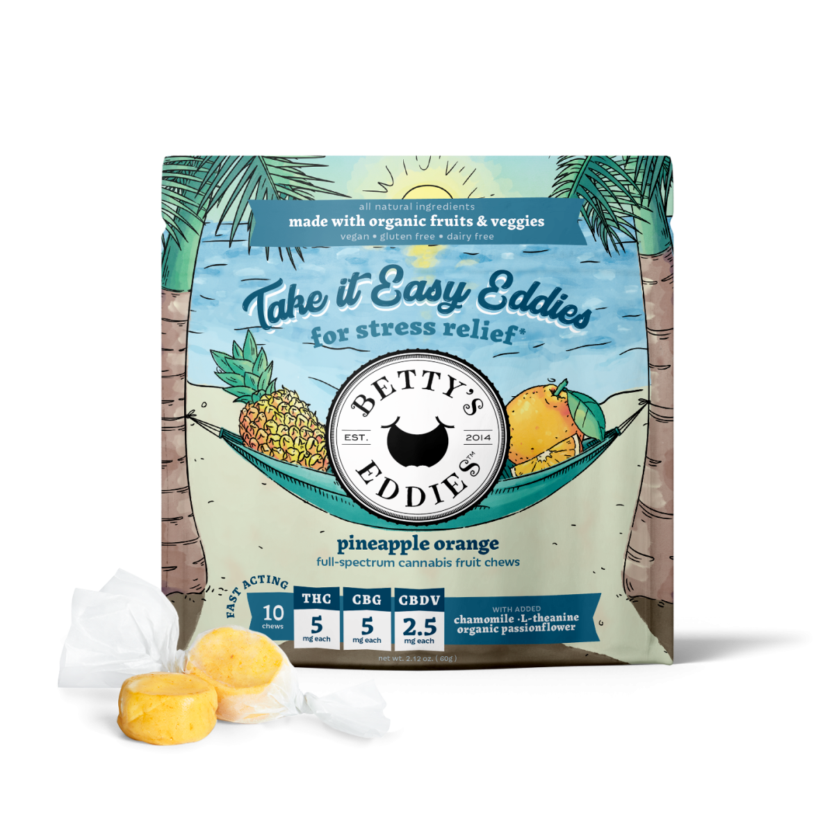 Photograph of product: Betty's Eddies | Take It Easy Pineapple Orange l 10 Pack | 5mg