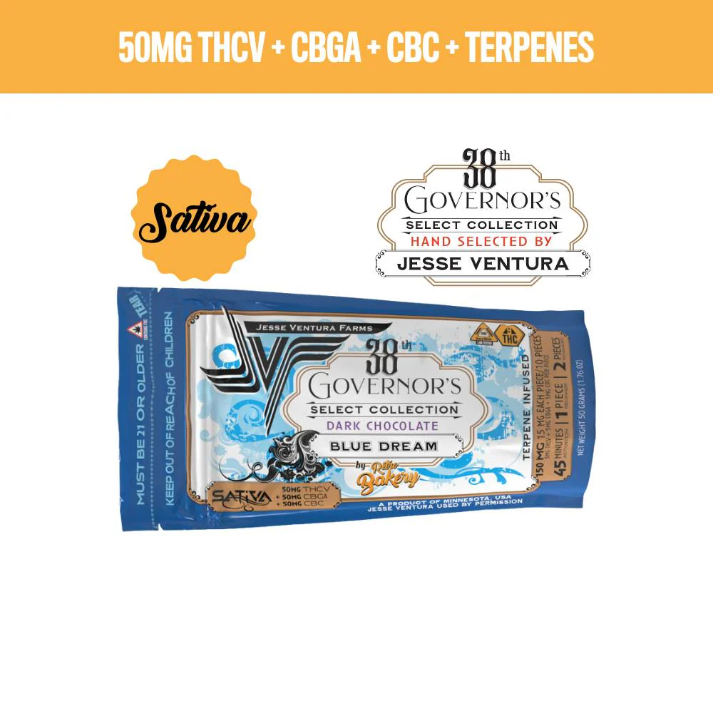 Photograph of product: Jesse Ventura Farms - Blue Dream Oui'd Chocolate Bar - 50mg TH-ouiV + 50mg CBGA + 50mg CBC