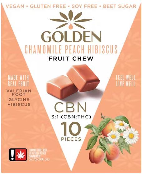 Photograph of product: Golden Fruit Chew | 10pk Chamomile Peach - 3:1 CBN/TH-oui