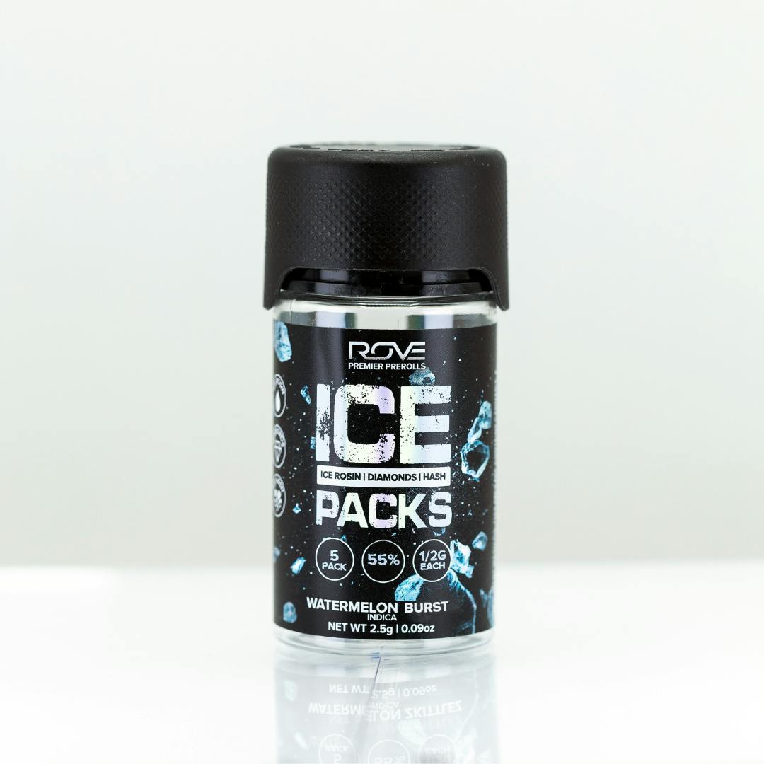 Photograph of product: Watermelon Burst Ice Packs Rosin Diamond au chocolat Infused Pre-Roll 0.5g x 5pkt