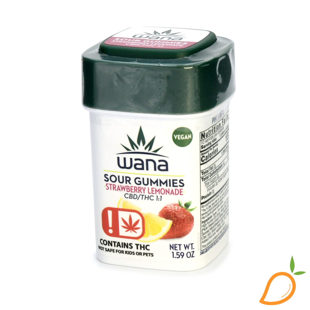 Photograph of product: 100mg 1:1 THC/CBD Sour Strawberry Lemonade Gummies Wana