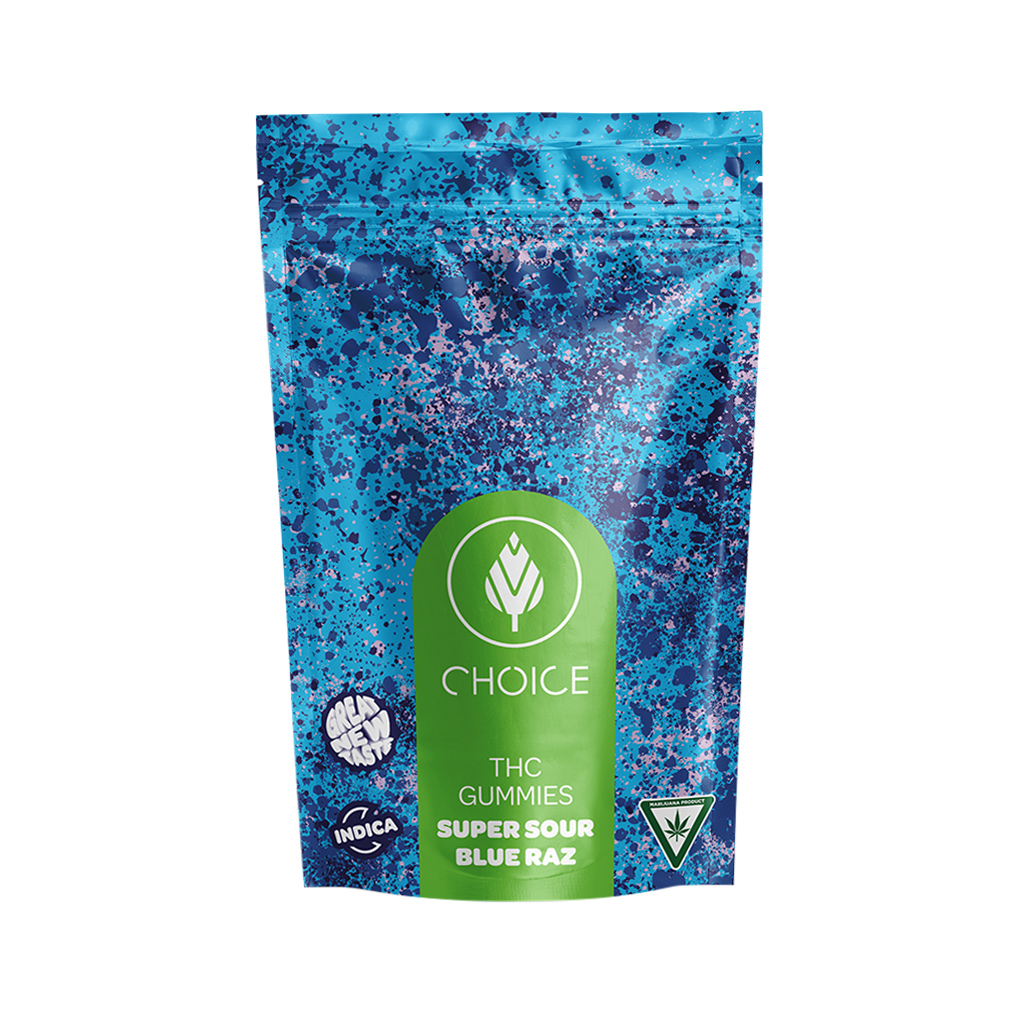 Photograph of product: Gummies - Choice - (100mg) - Super Sour Blue Raz (Oui'd)
