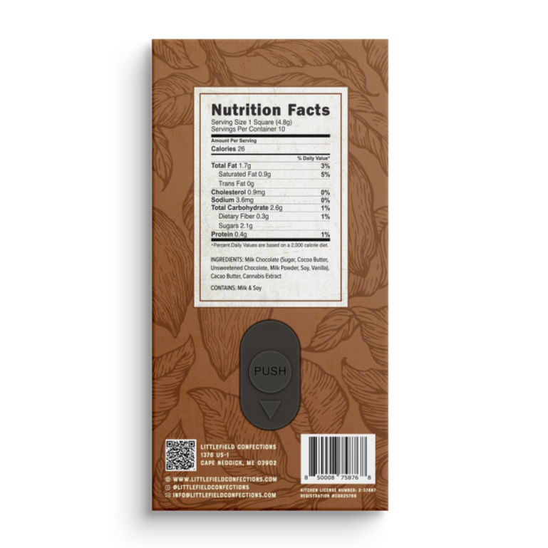 Photograph of product: Littlefield Confection Milk Chocolate Bar 300 MG