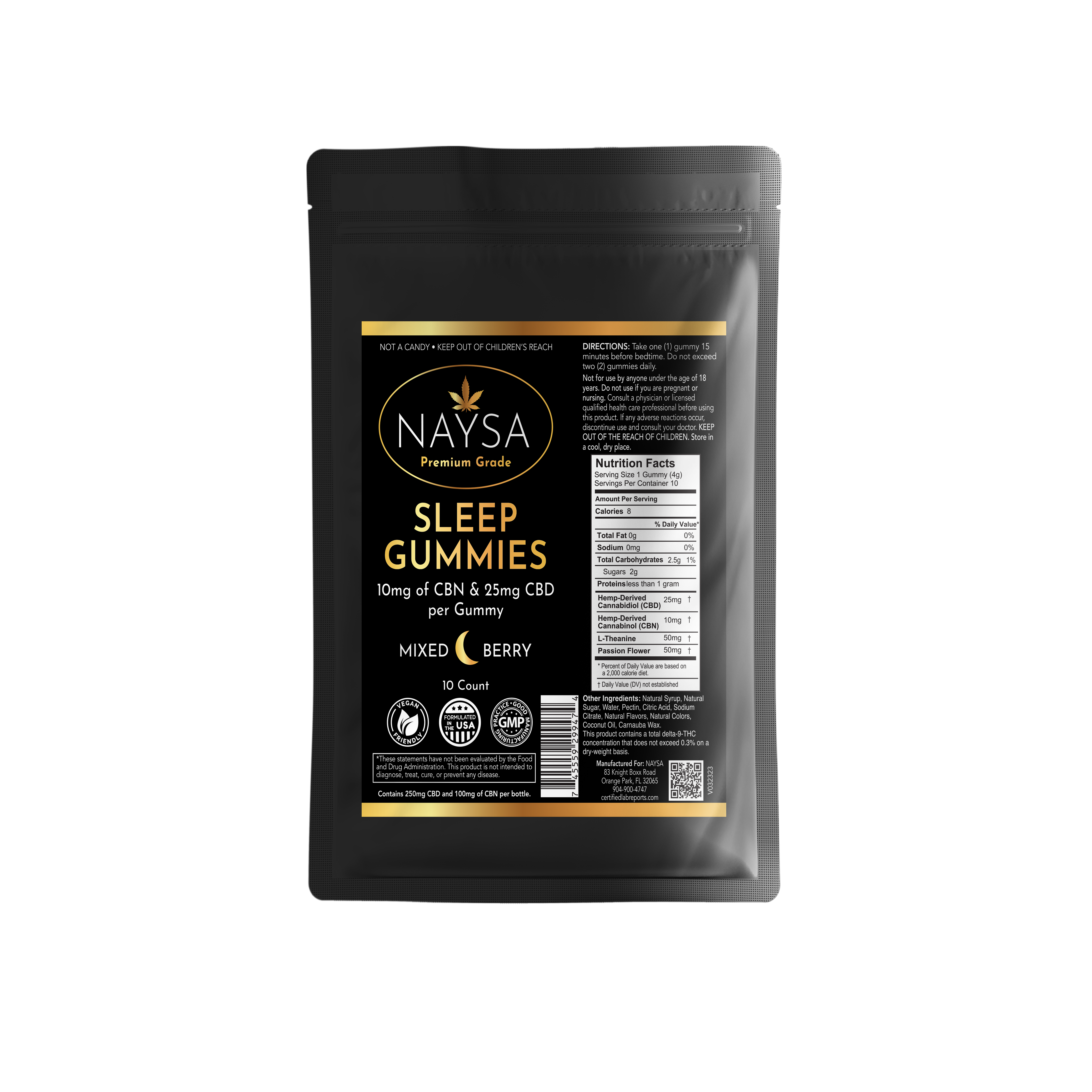 Photograph of product: Naysa | Sleep Vegan Gummy 10ct | Edible | 250mg