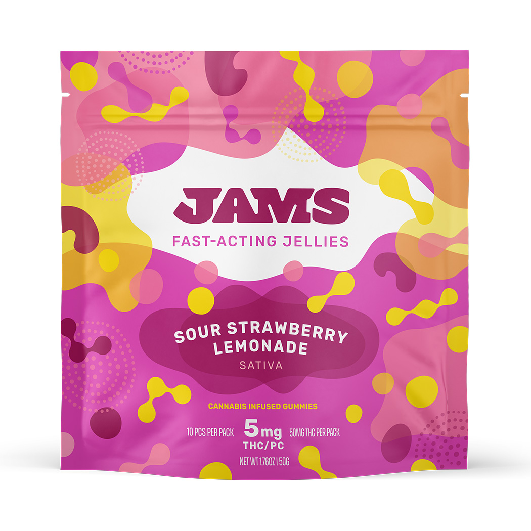 Photograph of product: Fast-Acting Sour Strawberry Lemonade Gummies 50mg (10-Pack | 5mg Each)
