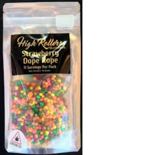 Photograph of product: High Rollers Strawberry Dope Rope Blue razz 100mg