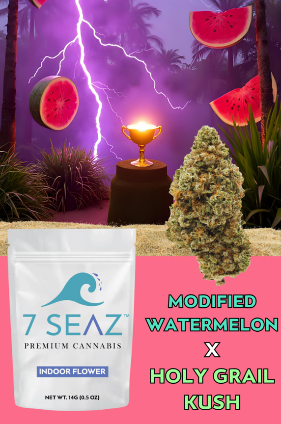 Photograph of product: Modified Watermelon x Holy Grail Kush Flower | Hybrid | 7 Seaz - 14g