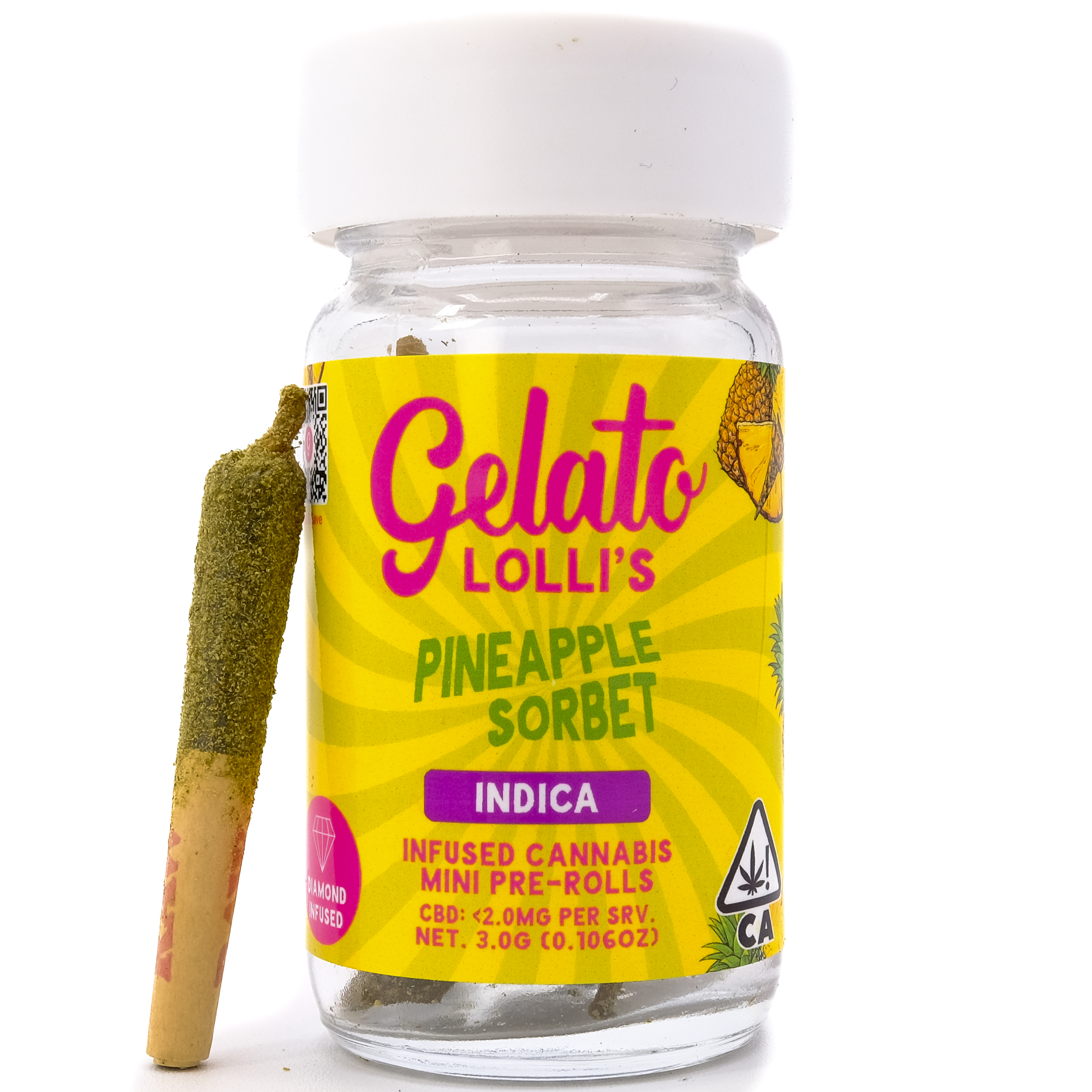 Photograph of product: Pineapple Sorbet Lolli's 3g 5 Pack Infused Pre-Rolls - Gelato