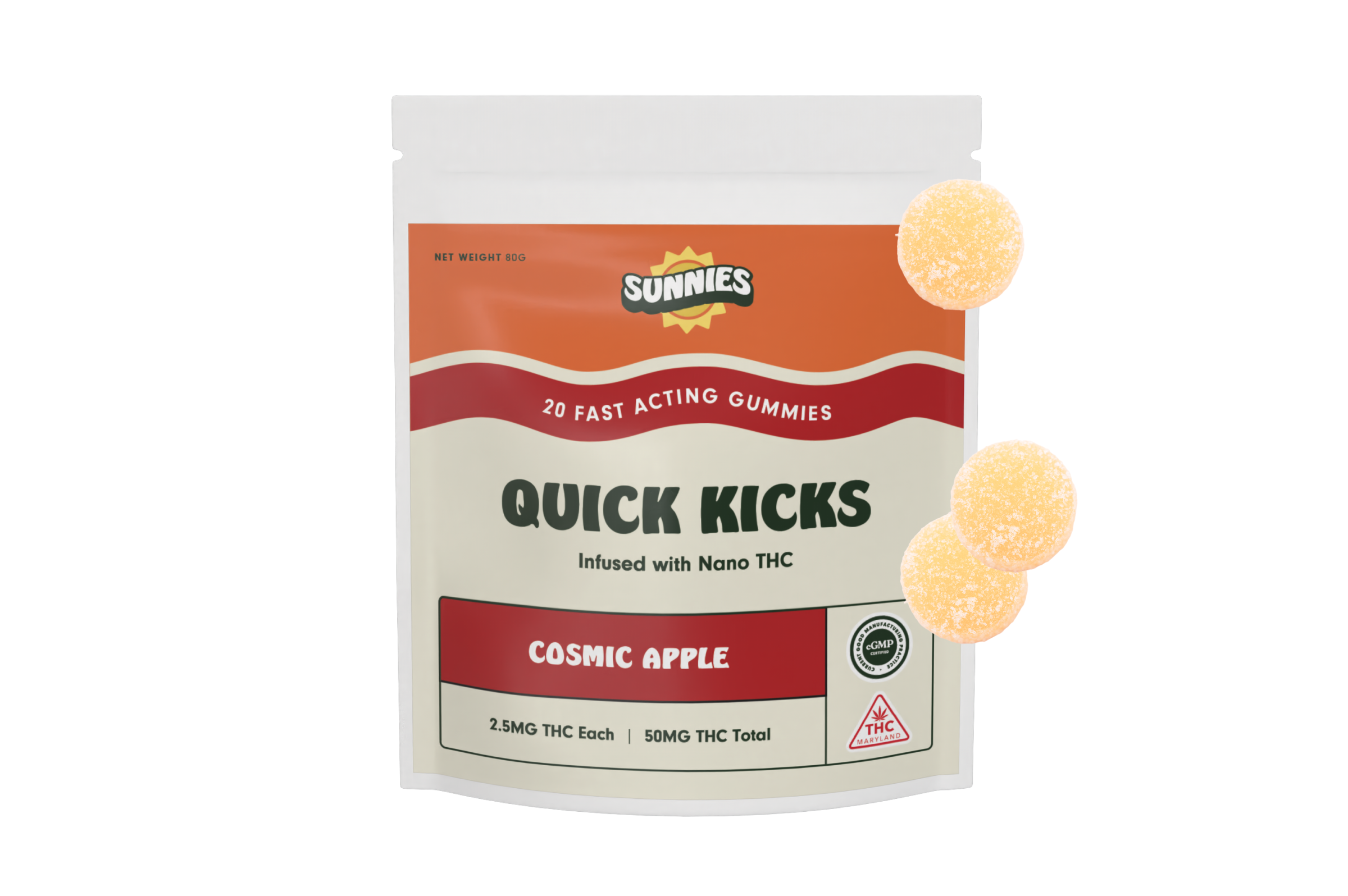Photograph of Product: Sunnies Cosmic Apple Fast Acting Gummies 2.5mg