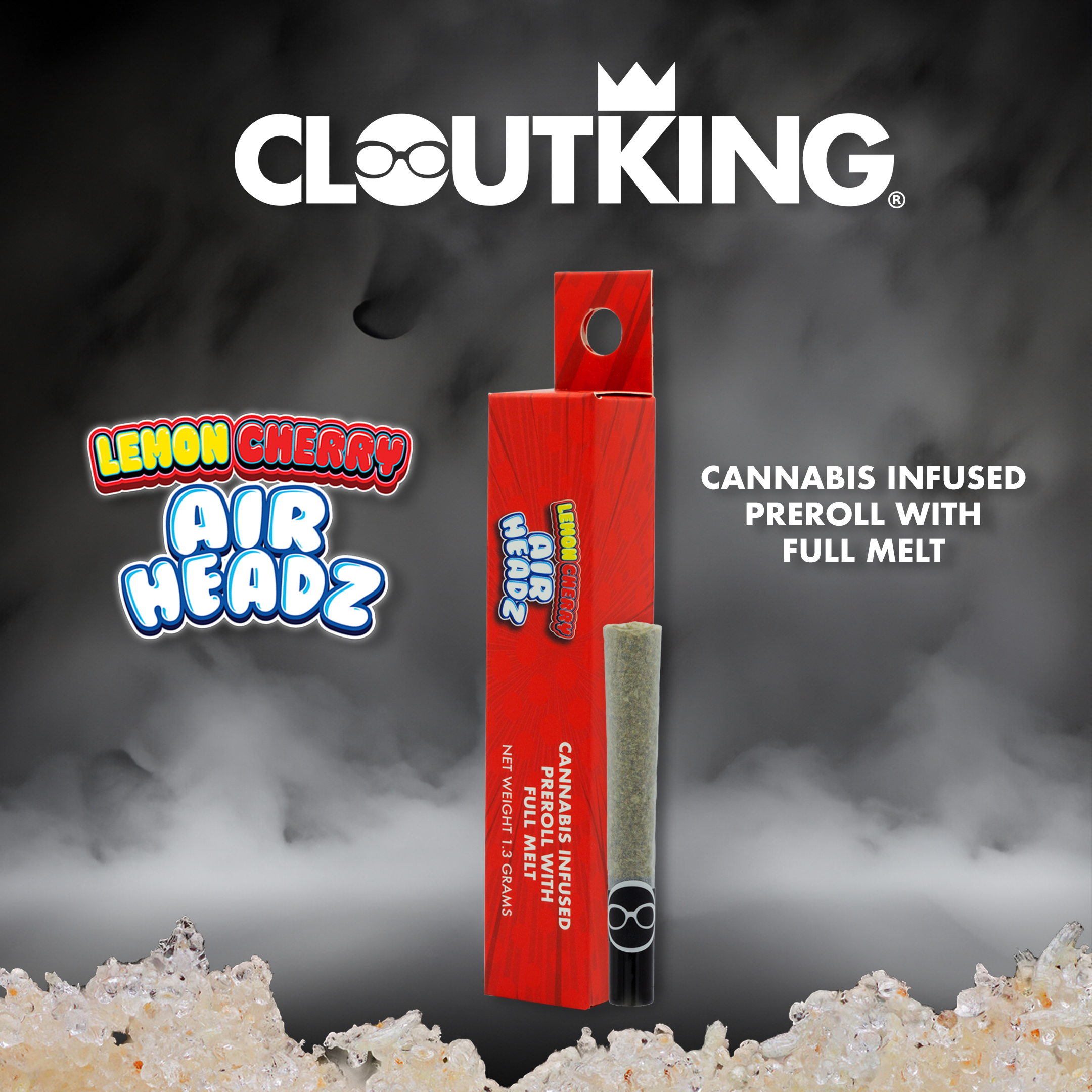 Photograph of product: Clout King | Prerolls Infused Full Melt | Lemon Cherry Airheadz | Single 1.3g