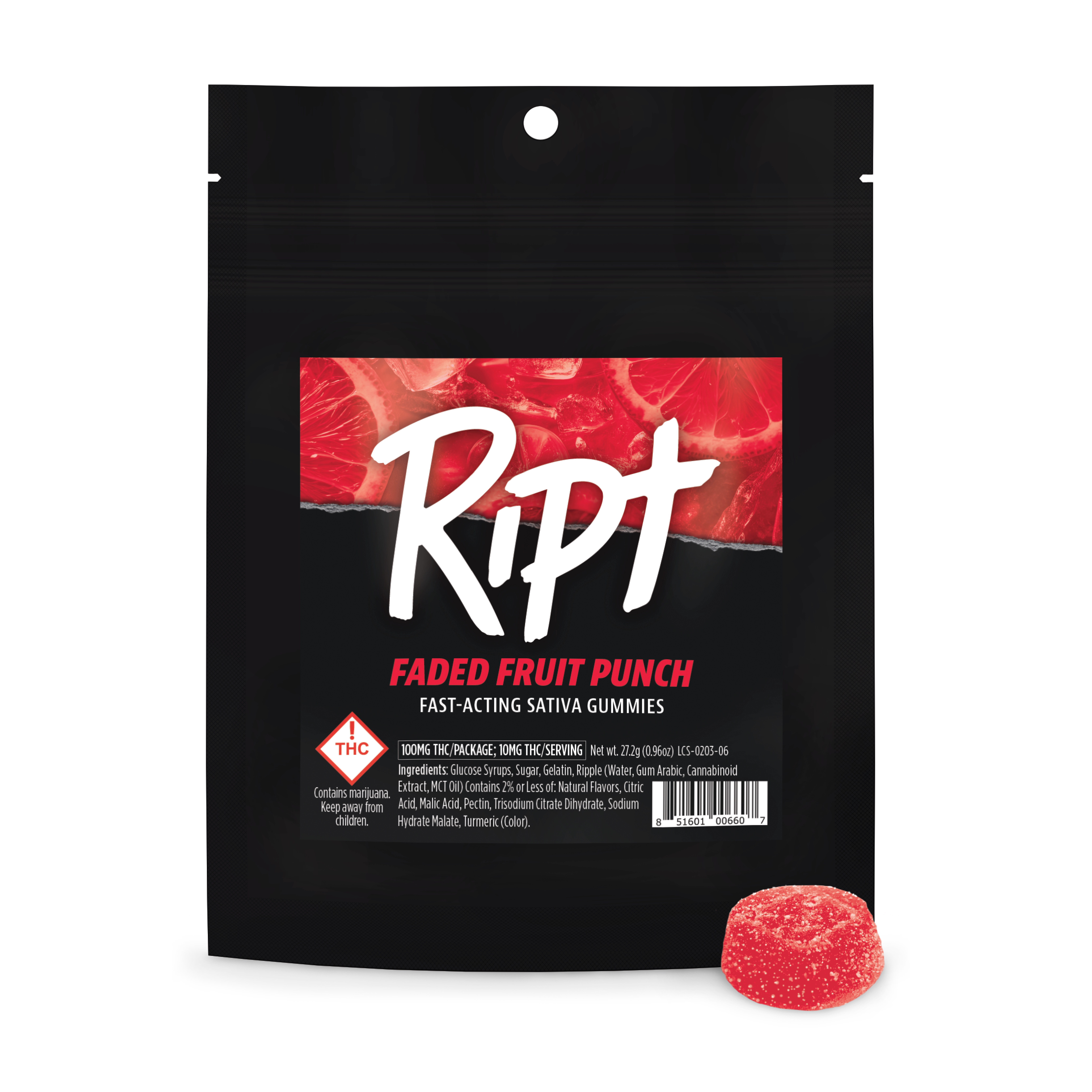 Photograph of product: Ripple | RIPT Gummies | 100mg | REC - Faded Fruit Punch (S)