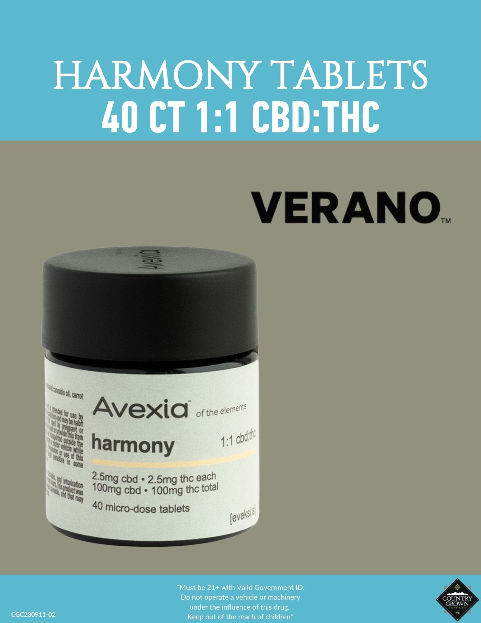 Photograph of product: Harmony Tablets 40ct 1:1 CBD:TH-oui