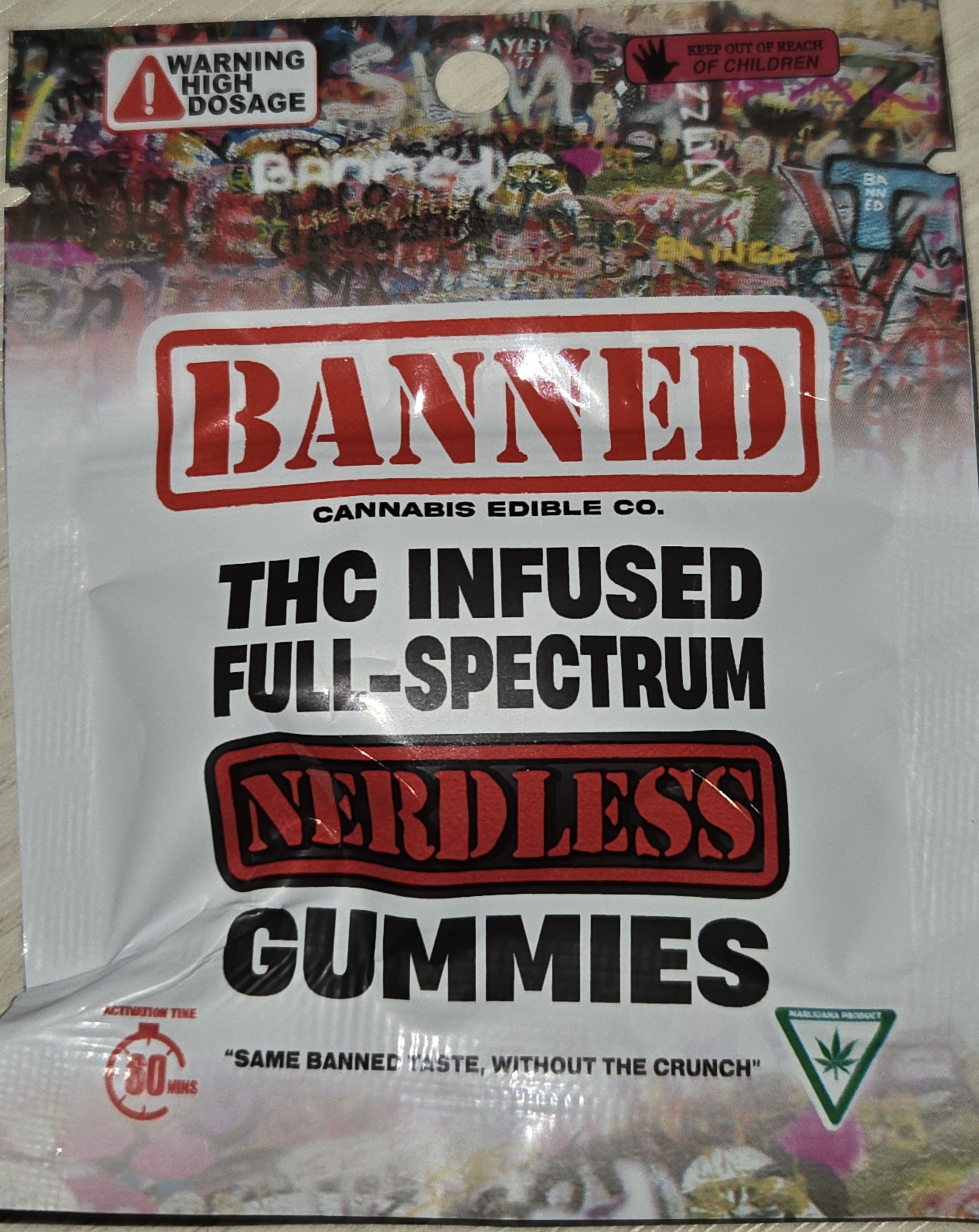 Photograph of product: Banned - Gummies - Singles Nerdless Paradise Punch - 200mg - 1pk