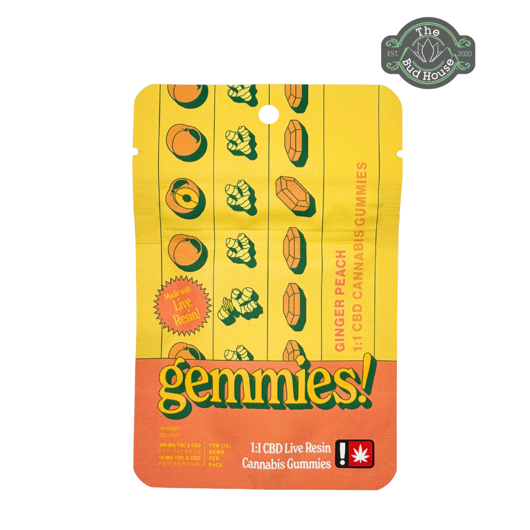 Photograph of product: Gemmies 10pk GINGER PEACH 1:1 100mg gummies