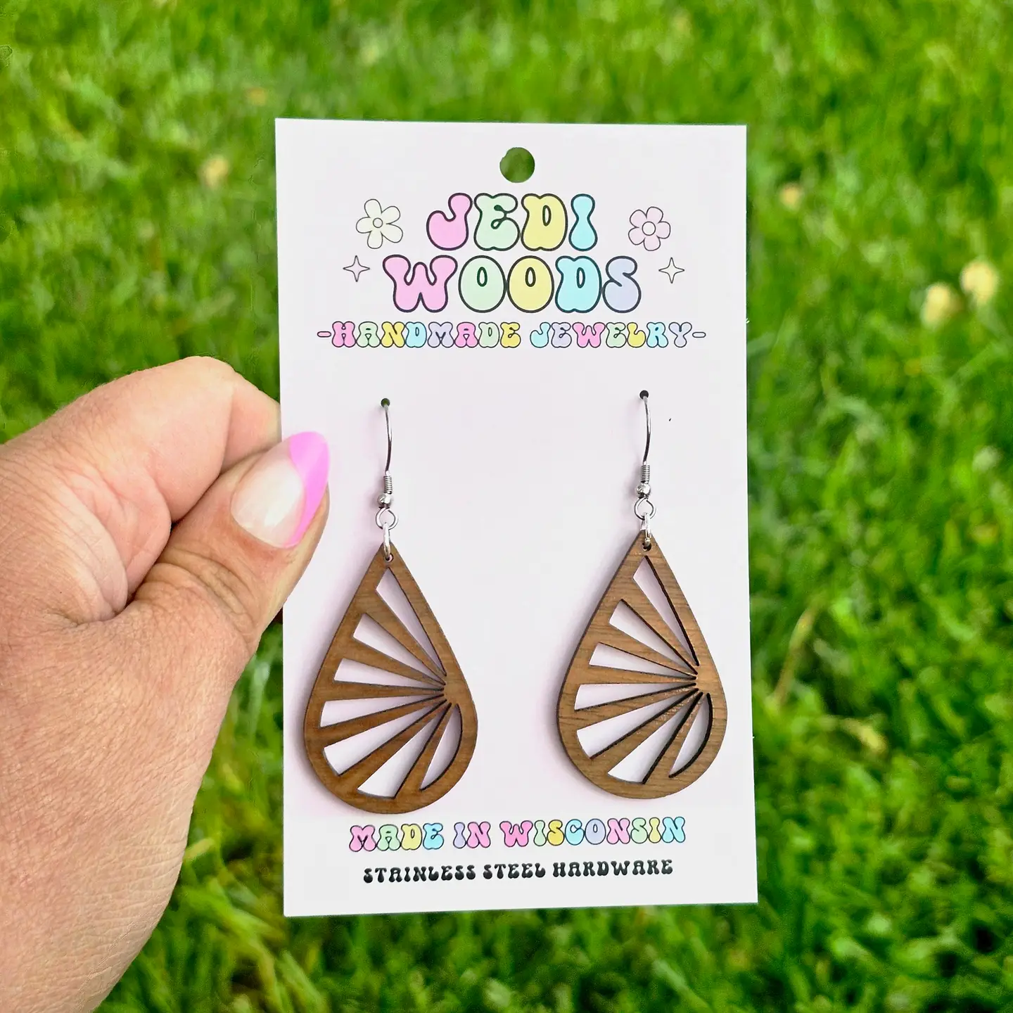 Photograph of product: Earrings | Sunray Wooden Minimalistic Teardrop Style | Jedi Woods Handmade