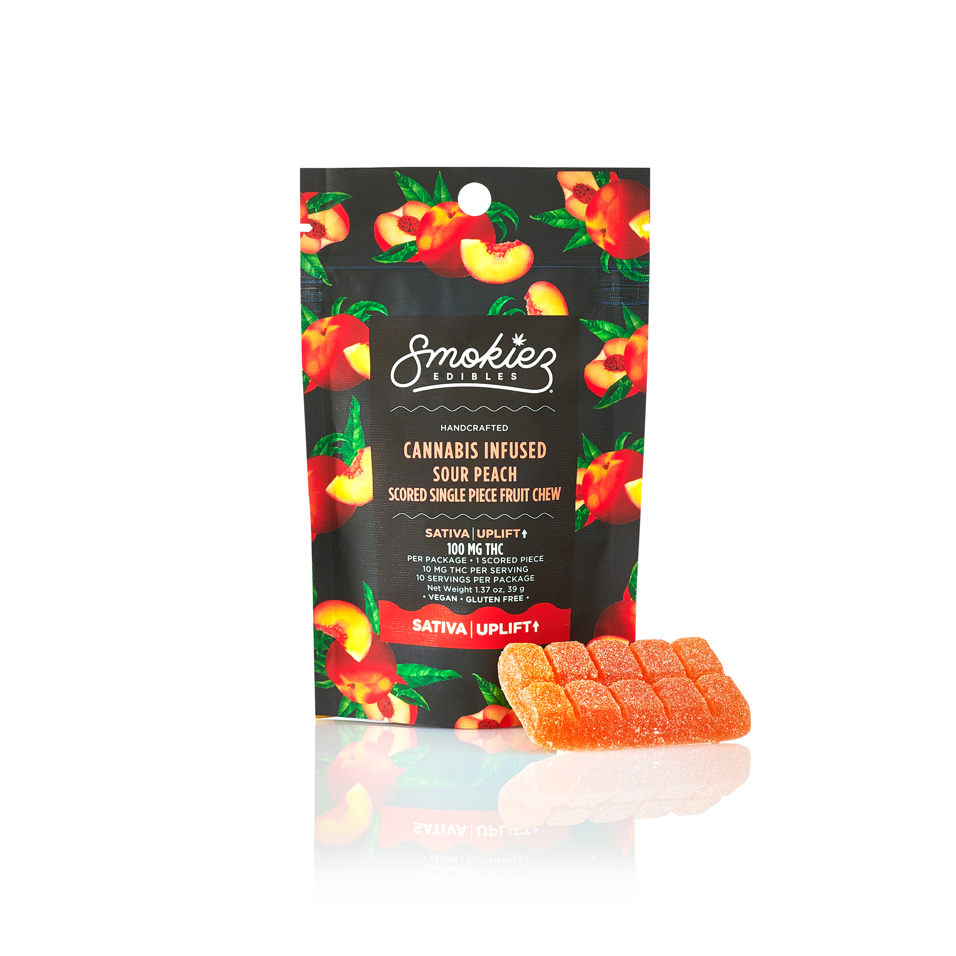 Photograph of product: Smokiez - Sour Peach (S) -  Single Scored Gummies - 100mg