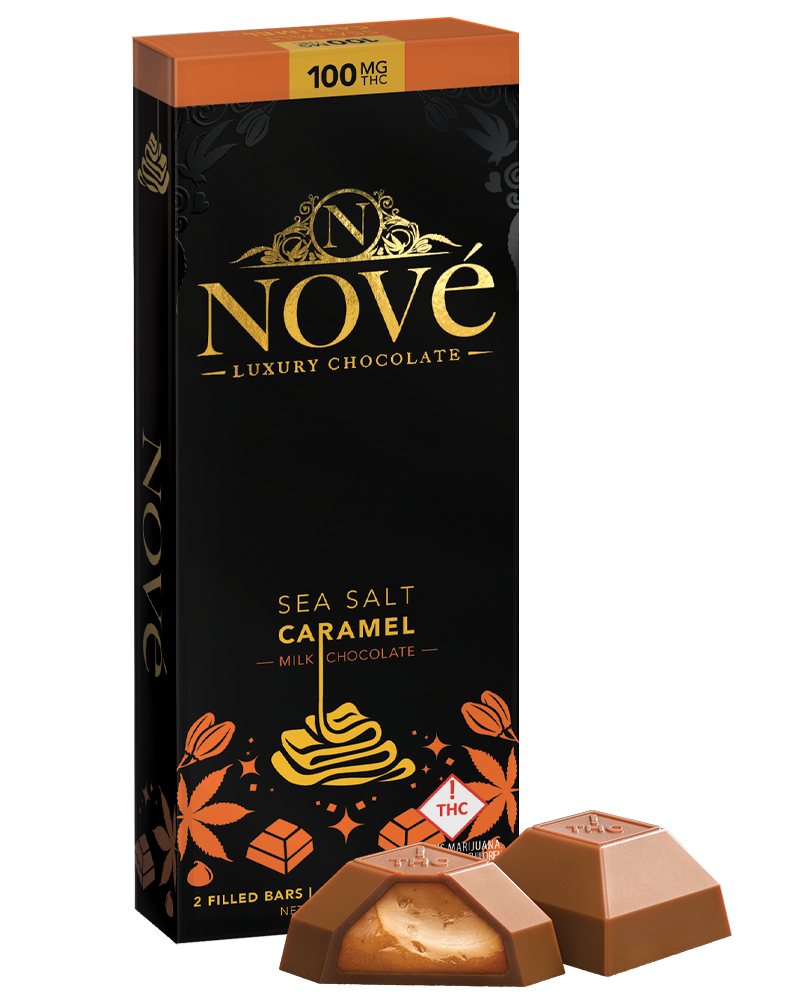Photograph of product: Nove Sea Salt Caramel Milk Chocolate Bar 100mg (H)