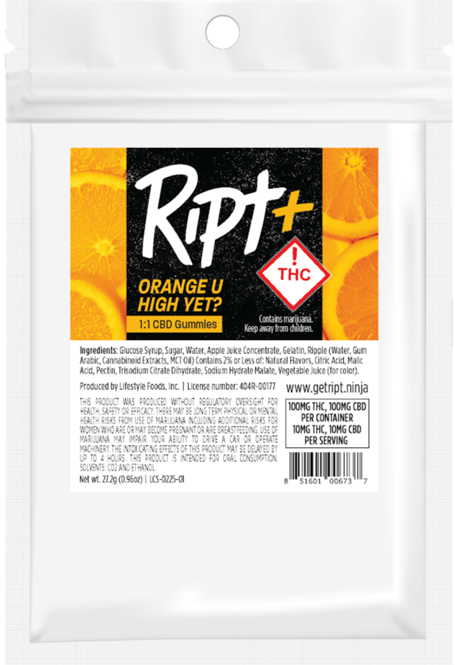 Photograph of product: Ript Gummies CBD: Orange U High Yet