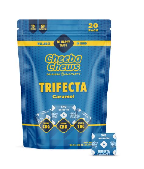 Photograph of product: Cheeba Chews: Trifecta Chews | 1:1:1 TH-oui:CBD:CBG | 100mg TH-oui | 20pk