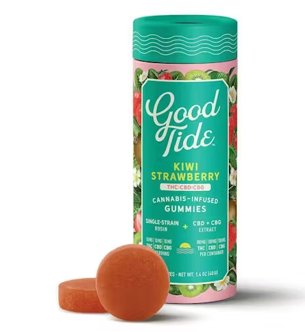 Photograph of product: Good Tide - Edible - Kiwi Strawberry - 1:1:1 THC:CBD:CBG - Indica - Gummies - 100mg