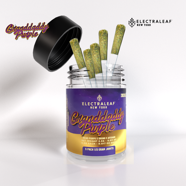 Photograph of product: Electraleaf - Grandaddy Purple - 5 pack .5G Prerolls (2.5G)