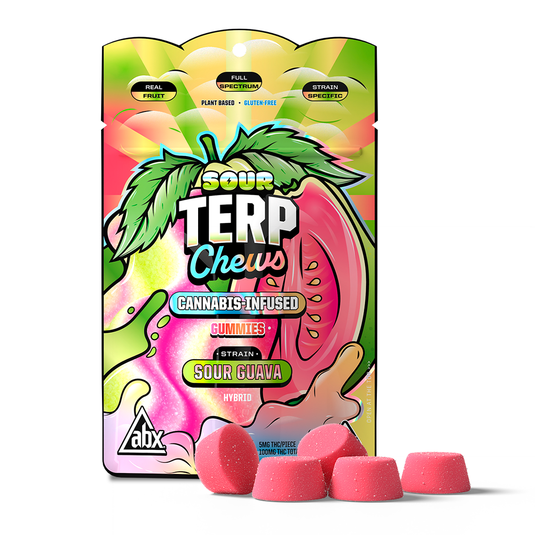 Photograph of product: ABX - 100mg Terp Chews - 20ct - Sour Guava