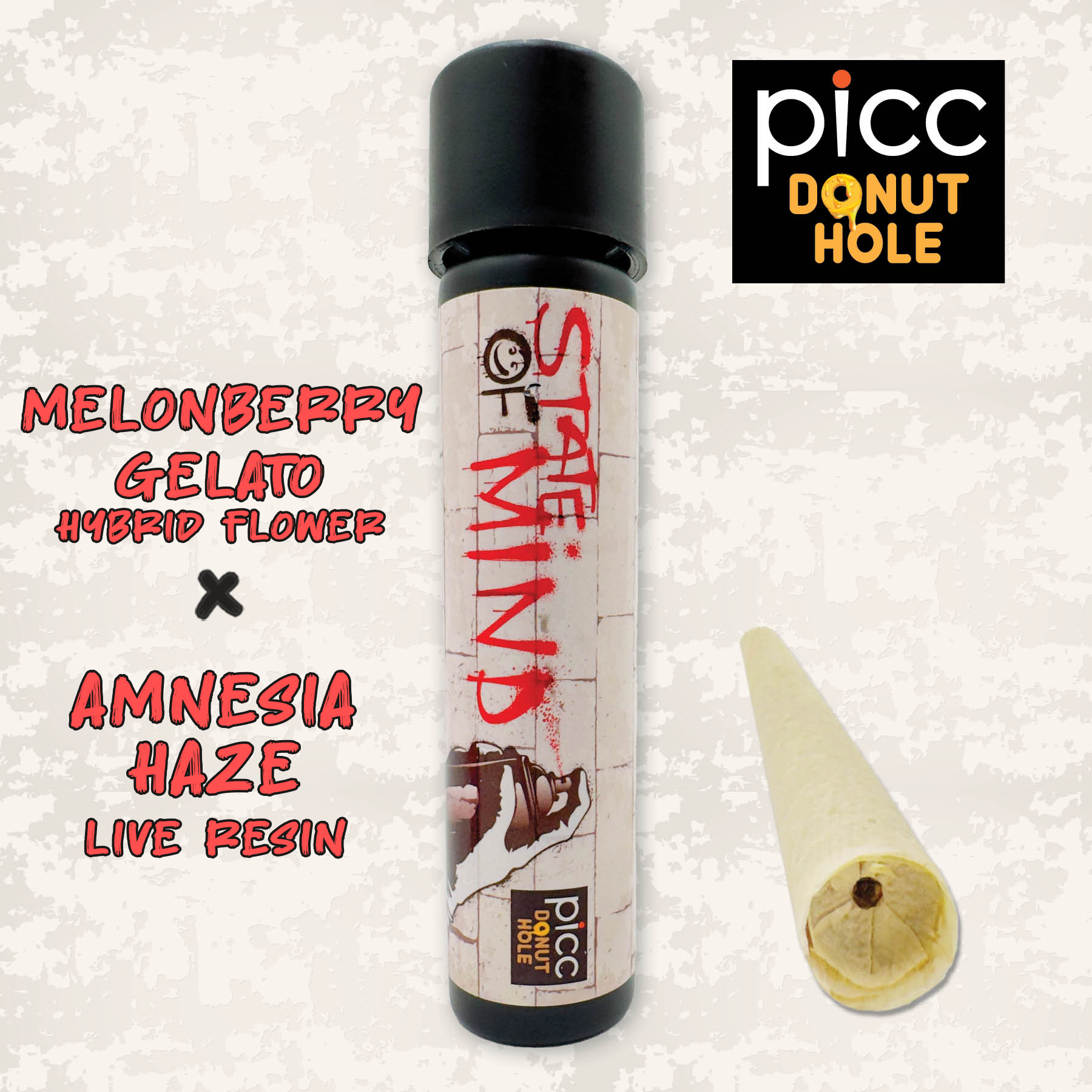 Photograph of product: STATE OF MIND | Infused Pre-roll | 1G SINGLE | Melonberry Gelato x Amnesia Haze Live Resin (H)