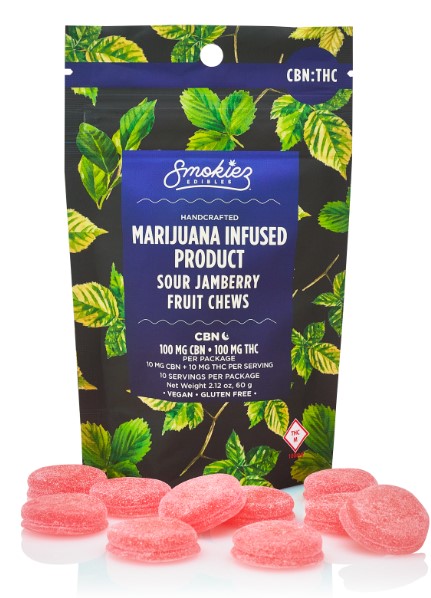 Photograph of product: SMOKIEZ 100MG 1:1 SOUR JAMBERRY GUMMIES 10 PACK