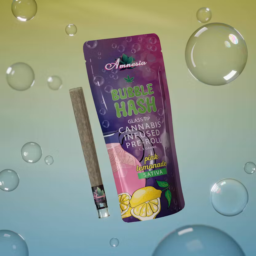 Photograph of product: Amnesia - Bubble au chocolat Glass Tip Infused Preroll - (1.3g) - Oui'd - **PINK LEMONADE** (2/$20)