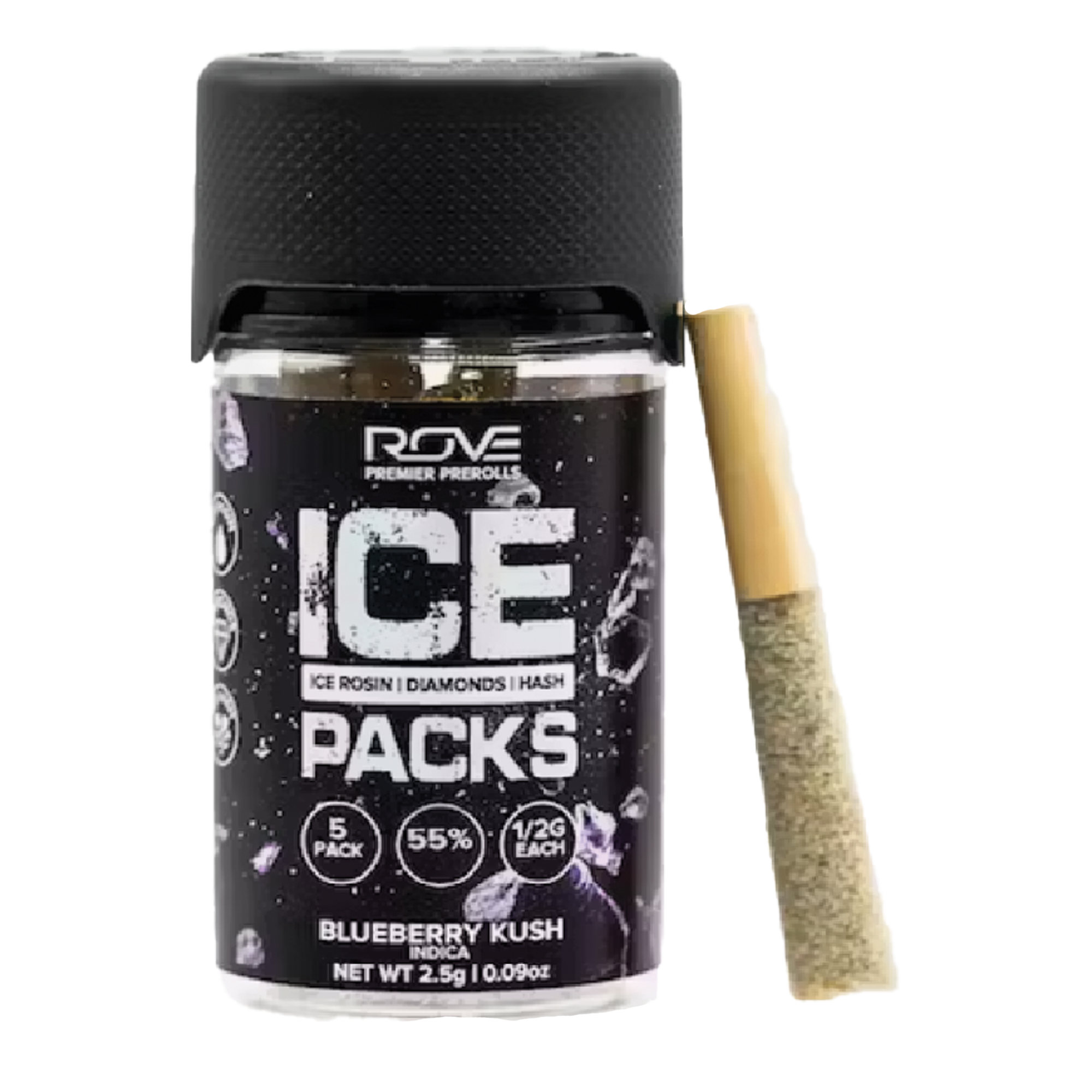 Photograph of product: 5PK Infused PreRoll Rove Ice Pack Purple Trainwreck