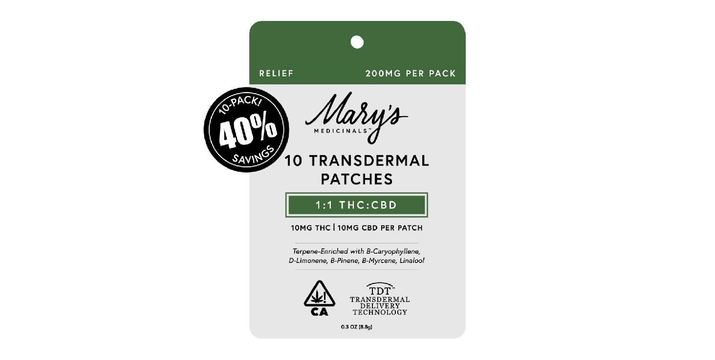 Photograph of product: 1:1 TH-oui:CBD Transdermal PATCH 10pk - Mary's Medicinals