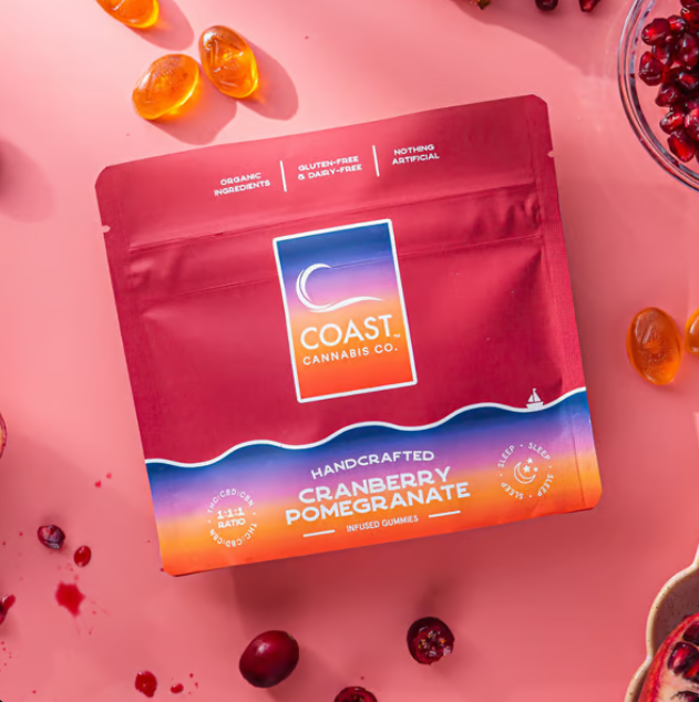 Photograph of product: Coast Oui'd CO. Cranberry Pom 5:5:5 Infused Gummies (CBN:CBD:TH-oui) (C0070000102)