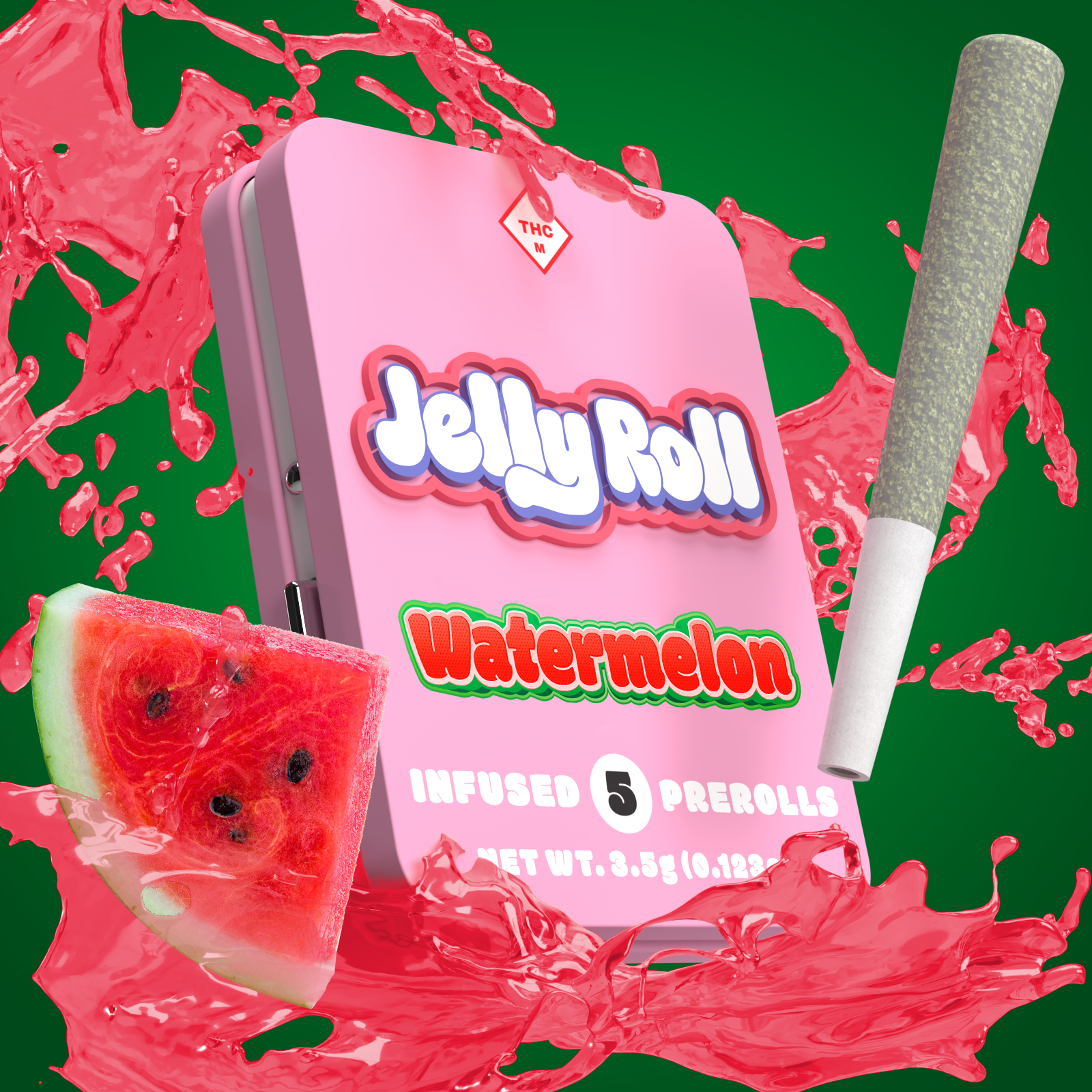 Photograph of product: Jelly Roll | 5pk 0.7g Infused Pre-Roll | Watermelon