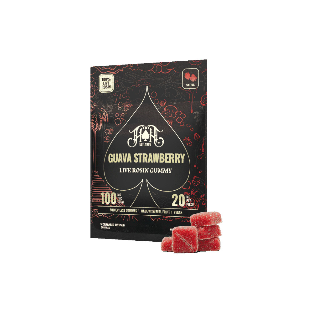 Photograph of product: Heavy Hitters Guava Strawberry 5pk 20mg Live Rosin Gummies