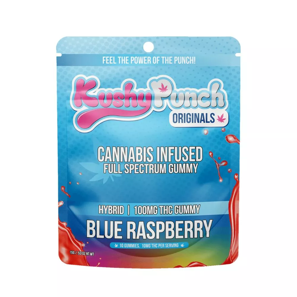 Photograph of product: BLUE RASPBERRY HYBRID GUMMY 100MG