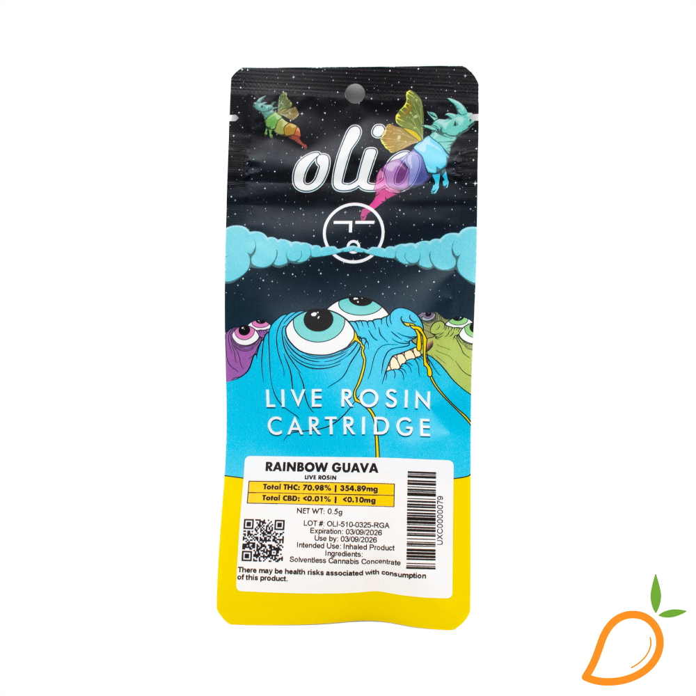 Photograph of product: 0.5g Rainbow Guava Live Rosin Vape Olio