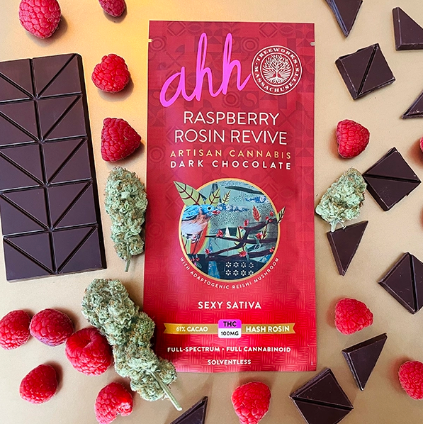 Photograph of product: 5mg Raspberry Rosin Revive Dark Chocolate Bar 20pc
