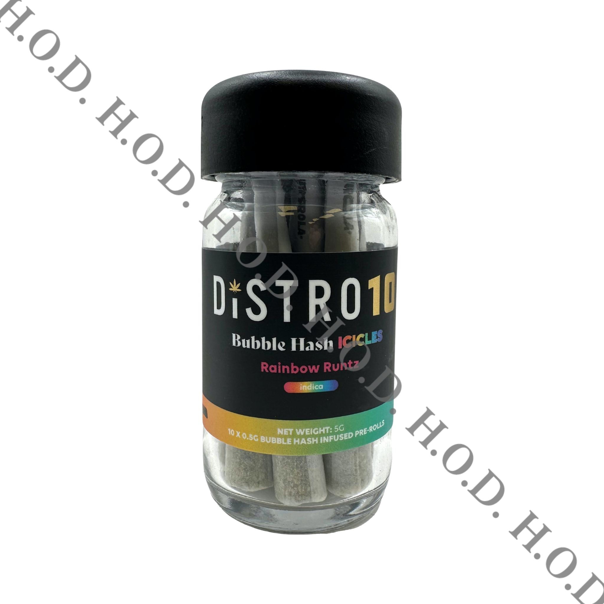 Photograph of product: Distro 10 Rainbow Runtz Bubble au chocolat Infused Pre-Roll .5g 10 Pack